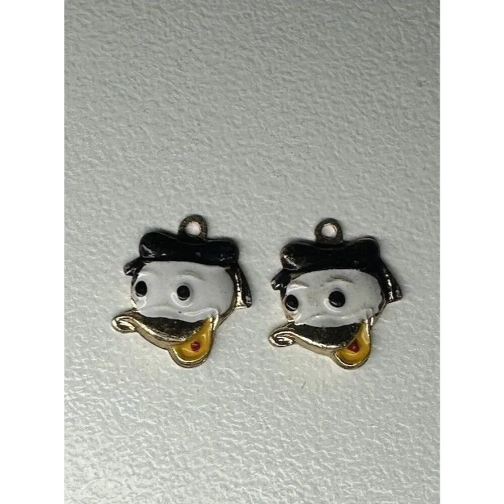 2 Vintage Hand Painted Enamel Sailor Duck Face Pendant Donald Duck Charm